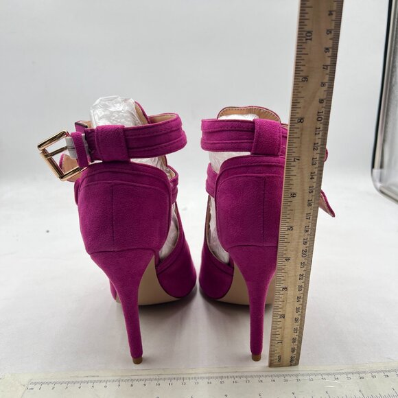 XYD Purple Peep Toe Ankle Boot Dual Buckled Straps Stiletto Heels Cutout Sandal - Picture 5 of 8